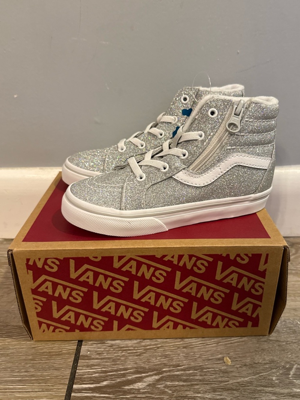 Vans Kids Silver Glitter High-Top Sneakers with Side Zip